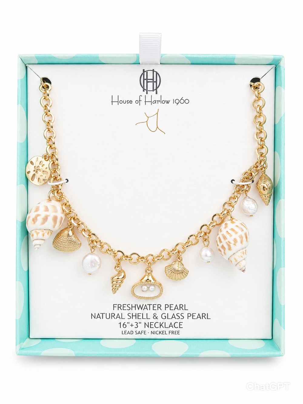 House of Harlow 1960 Gold-Tone Natural Shell & Freshwater Pearl Charm Necklace